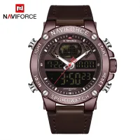 NAVIFORCE NF9164 Fashion Watches for Men Leather Sport Dual Display Quartz Wrist Watch Military Waterproof Luminous Clock